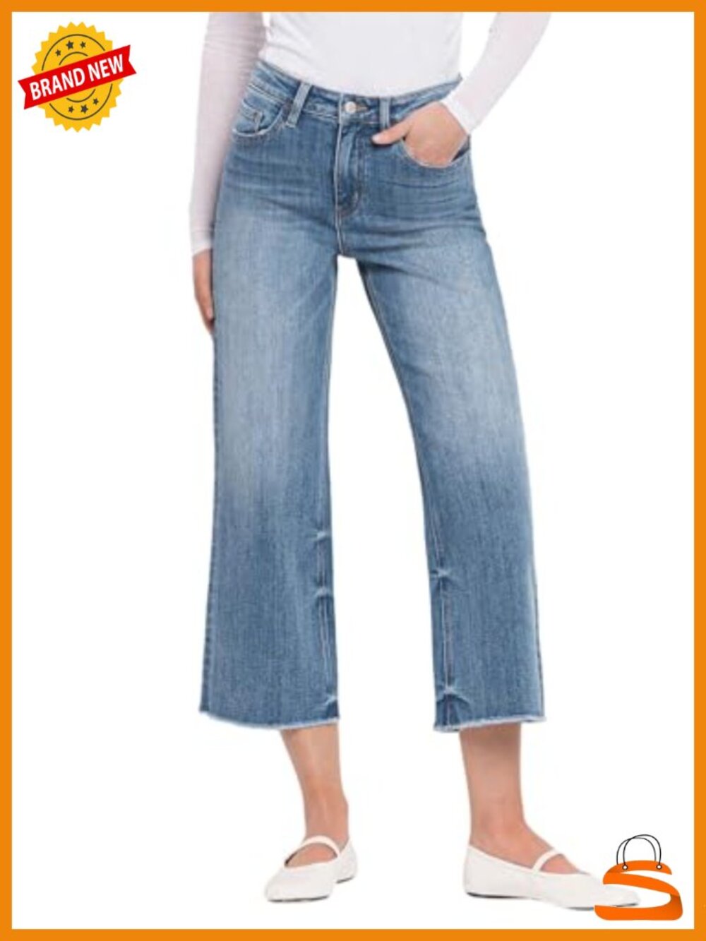 High-Rise Cropped Wide Leg Jeans with Frayed Hems